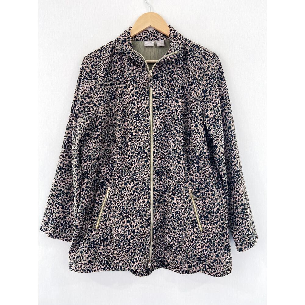 Chico's Zenergy Printed Anorak Jacket sz 12  Camo Animal Print Neema UPF